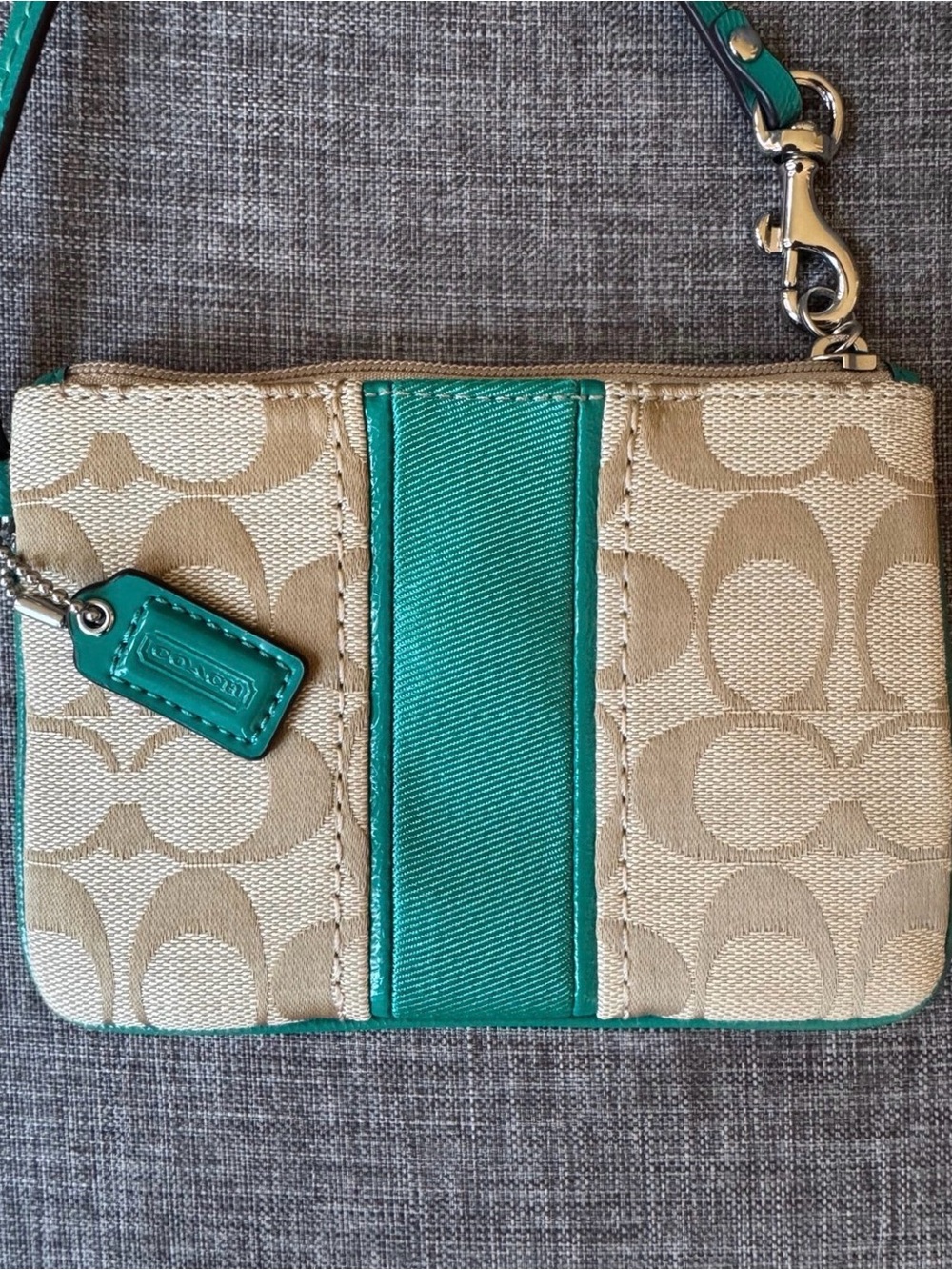 COACH Vintage Signature Canvas with Green Wristlet